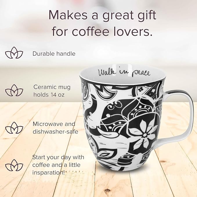Karma Gifts 14 oz Black and White Boho Mug Elephant - Image 2
