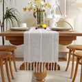 Wracra Rustic Linen Table Runner, Light Grey Table Runners 36 inches Long | by Wracra