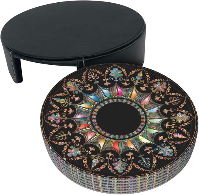 Drink Coasters with Holder Stand Set of 6, Mandala Flourish Floral Pu Leather - Image 9
