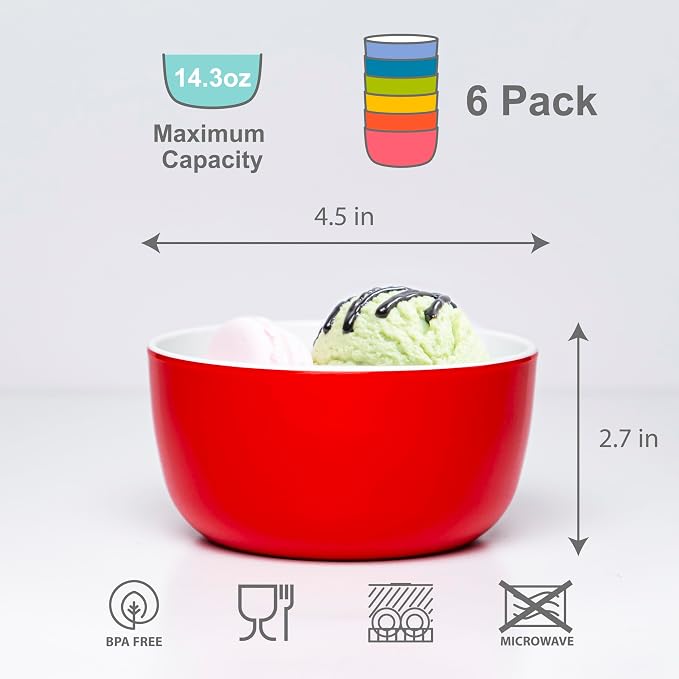 Set of 6 Small ColorPop Melamine Bowls, 4.5" 14.3 OZ, Bright and Versatile - Image 7