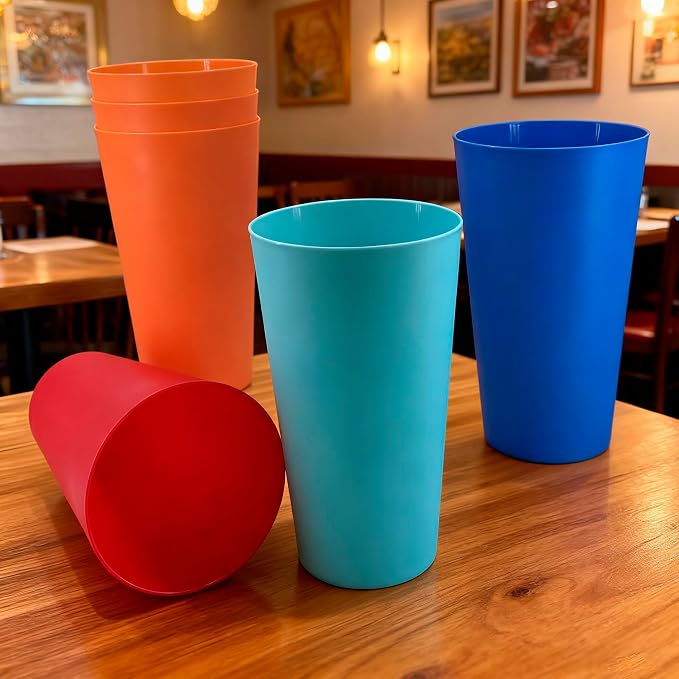 32 oz Plastic Cups Large Reusable set 12, Plastic Tumblers Vibrant | Food Grade - Image 6