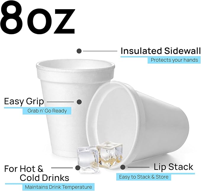 Shop Square 8 Oz Disposable Foam Cups, Made in the USA, To-Go Cups - Image 2