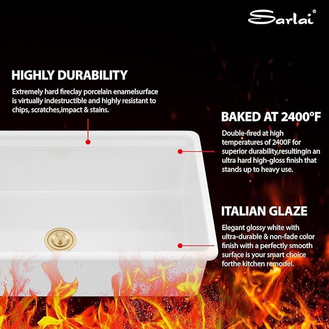 Sarlai 33 Inch White Undermount Sink Workstation - 33 x 19 Inch White Kitchen Sink Drop In Single Bowl Ledge Workstaion Topmount Sinks Fireclay Ceramic Sinks Basin With Gold Accessories