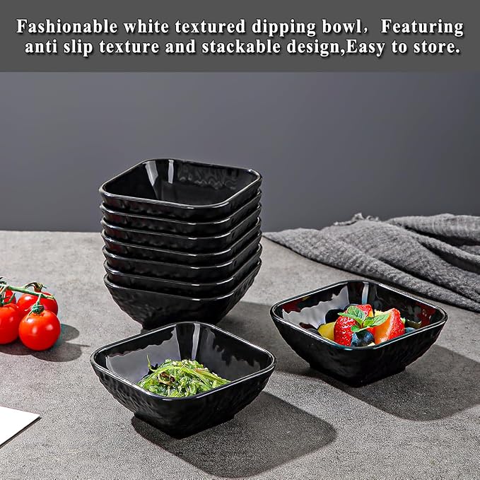 Berglander Dip Bowls Set 12pcs, 6 oz Black Plastic Dipping Bowls, Matte Stone - Image 7
