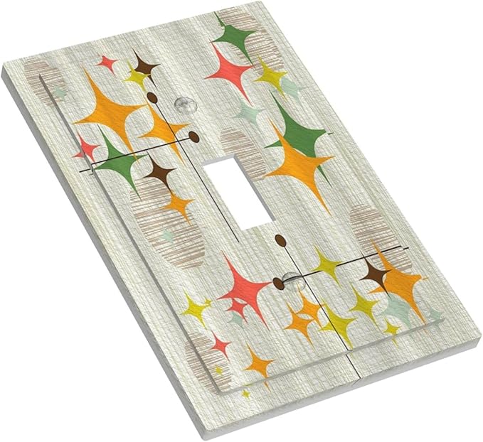 Decorative Light Switch Cover Mid Century Modern Retro Stars 1 Gang Wall Plate Cover Single Toggle Outlet Covers Switchplate Electrical Faceplate for Bathroom Bedroom Decor（2 Pack）