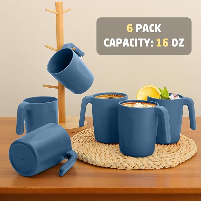 Wheat Straw Coffee Mugs 16 oz, Drinking Cups Set of 6, Plastic Mugs - Image 7