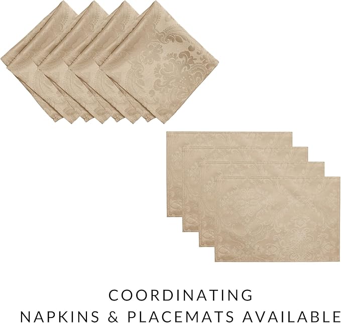 Elrene Home Fashions Caiden Elegance Damask Waterproof, Stain & Wrinkle Resistant Fabric Tablecloth, 90" Round, Taupe