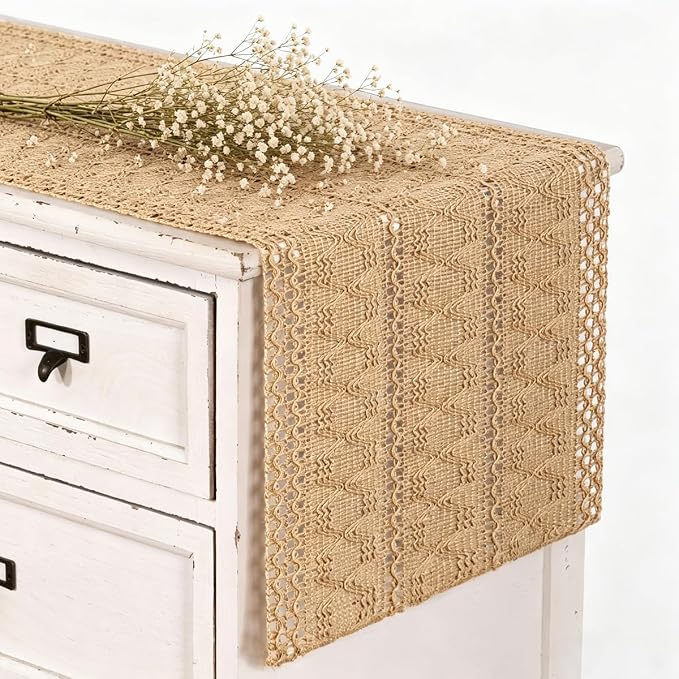 Burlap Boho Table Runner Farmhouse Jute Bamboo Table Runner 12x72 Inch | Small - Image 2