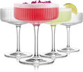LUNA & MANTHA Coupe Glasses Set of 4, 10oz Crystal Ribbed Martini Glasses, Vintage Cocktail Glass, Hand Blown for Espresso Martini, Margarita, Home Bar &Gift,Glassware