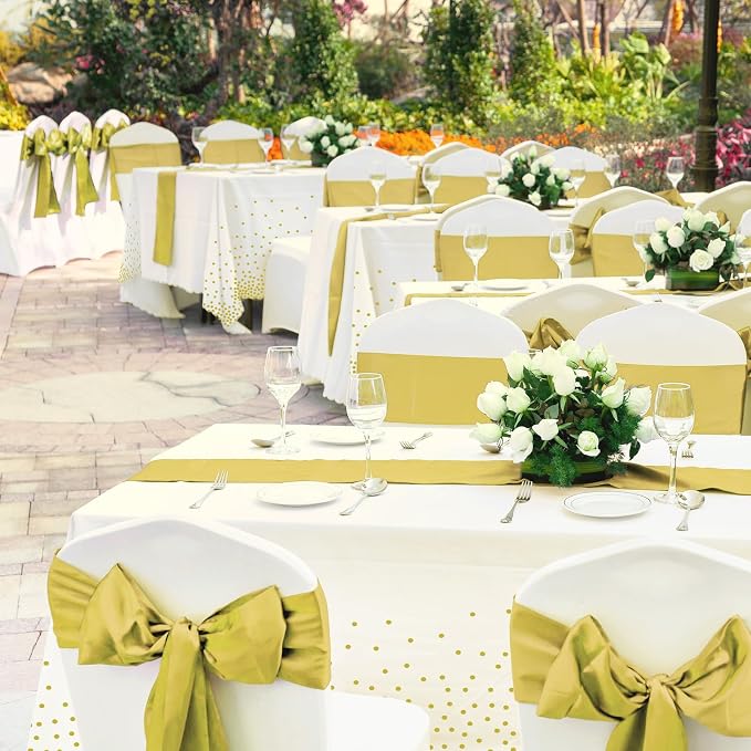 24 Pack White and Gold Tablecloth and Table Runner Set Party Decorations - Image 8