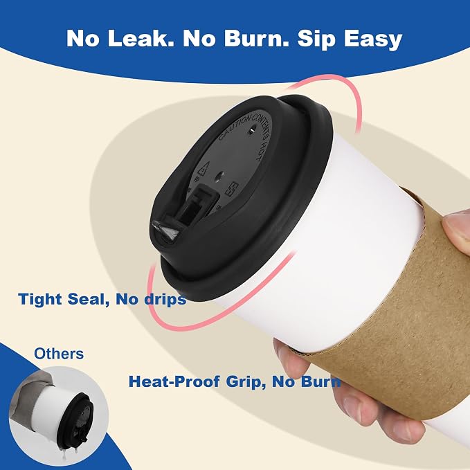 16 oz 50 Pack Coffee Cups with Lids and Sleeves, Hot Disposable To Go Travel - Image 5