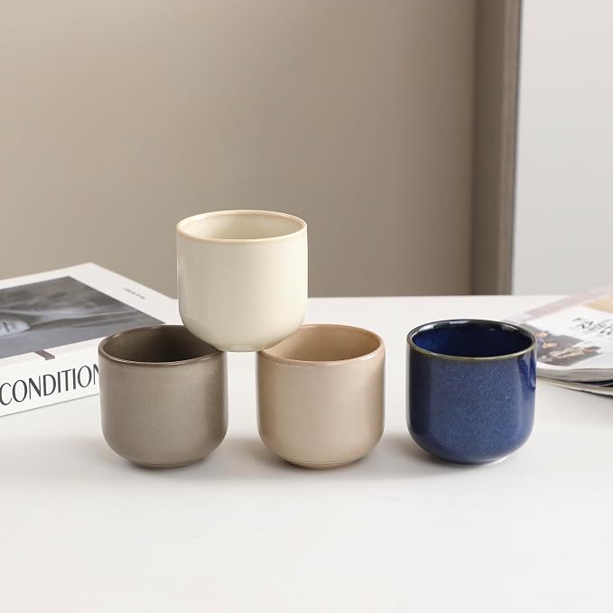 5 oz small Japanese style tea cups set of 4, Handleless Demitasse Mugs by Unknown