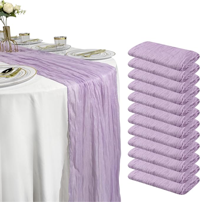12 Pack Lilac Purple Cheesecloth Table Runner – 10FT x 12pcs Boho Gauze Table - Image 8