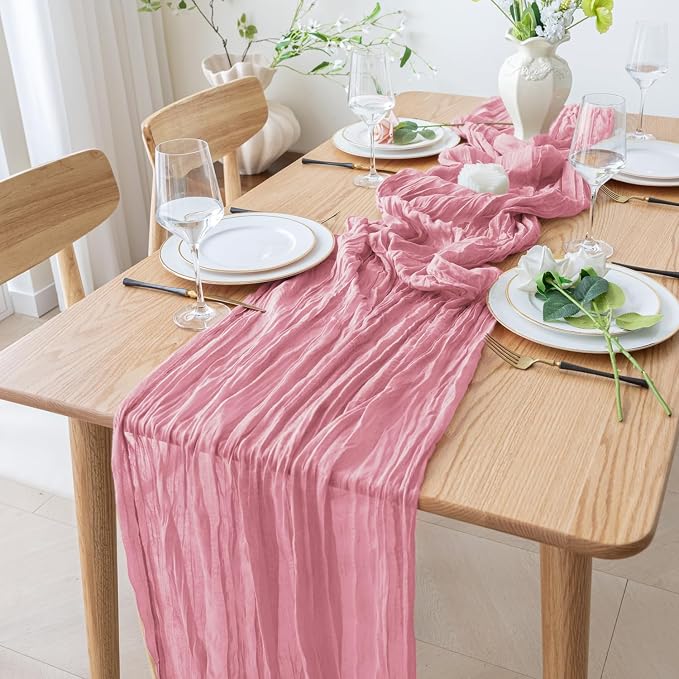 Cheesecloth Table Runner 10FT 12Pcs Pink Boho Gauze Rustic Sheer Runners | - Image 6