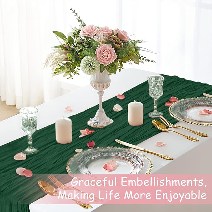 Emerald Green Table Runner, 10 Ft 120 in Cheesecloth Table Runner, Fall Table Runners for Wedding, Party,Bridal Shower, Boho Table Runners for Christmas