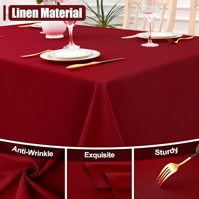 Smiry Rectangle Table Cloth Linen Textured, Waterproof Spillproof Anti-Wrinkle Burlap Tablecloth, Washable Decorative Fabric Table Cover for Dining, Party, Banquet, 52 x 70 Inch, Red