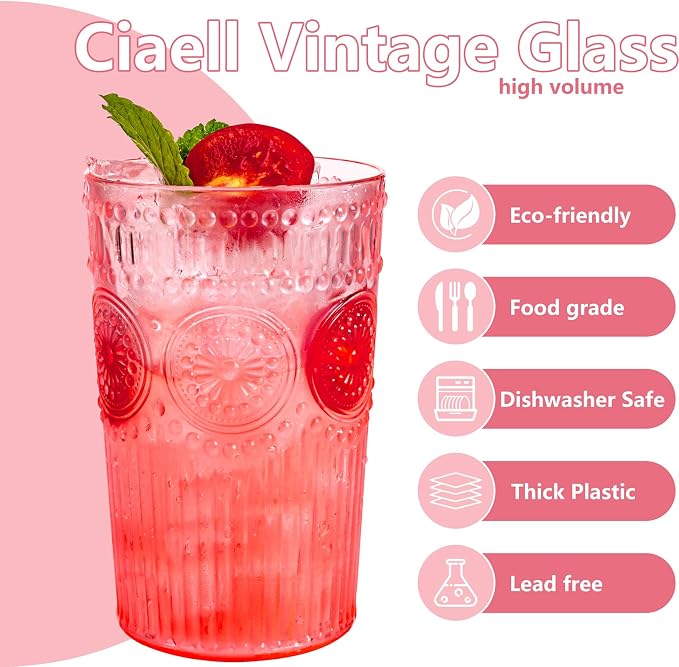 Ciaell 12 Pack Pink Plastic Water Glasses - Image 3