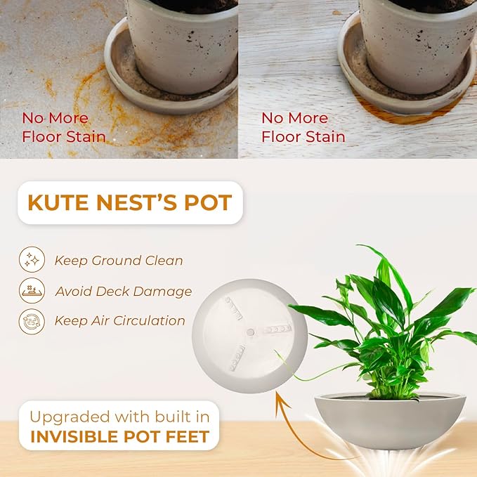 6.9" H x 19.7" D Round Bowl Fiberstone Planter for Succulent and Lotus with Drainage Hole, Smooth Finishes, Weather Resistant, Included 2 Extra Coco Mats (Taupe, 17.9" Pot Opening)