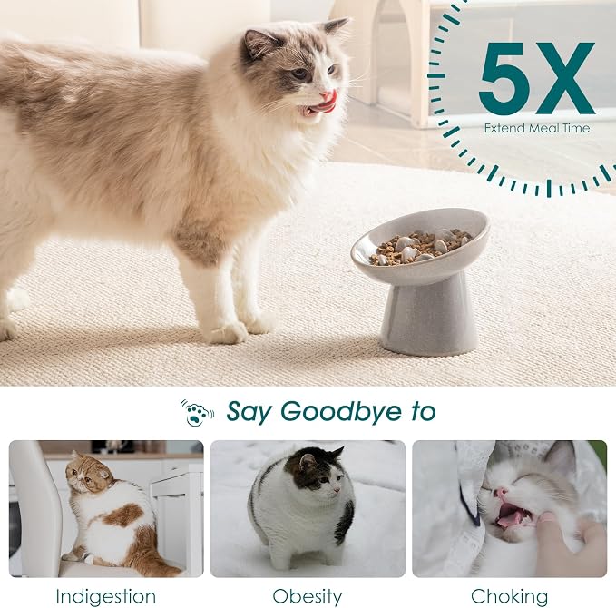 vancasso Ceramic Slow Feeder Cat Bowl, 6.25 Inch Elevated Cat Slow Feeder Bowl - Image 4