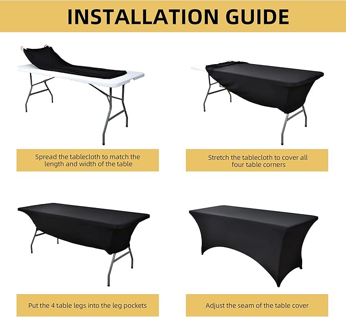 6-Pack 6ft Black Spandex Table Covers for Rectangle Standard Folding Tables - Wrinkle Resistant Stretch Tablecloths - Ultimate Fitted Table Protector for Parties, Trade Shows, Wedding