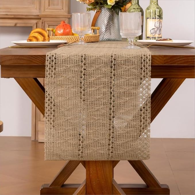 Burlap Boho Table Runner for Summer Home Decor 90 Inches Long, Easter Rustic - Image 4