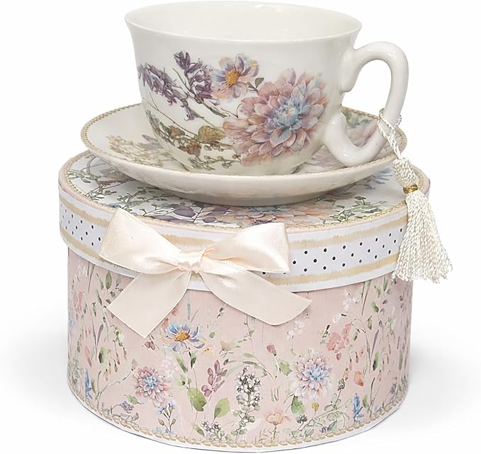 STP GOODS Bone China Tea/Coffee Cup and Saucer in Gift Box Fine Bone China by STP-Goods