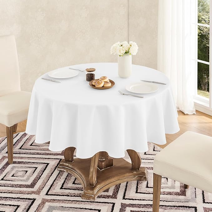 Tablecloth Linen Textured Waterproof & Stain Resistant Table Cloth Wrinkle Free Decorative Fabric Farmhouse Table Cover for Dining/Party/Buffet/Wedding, 60 x 60 Inch, White