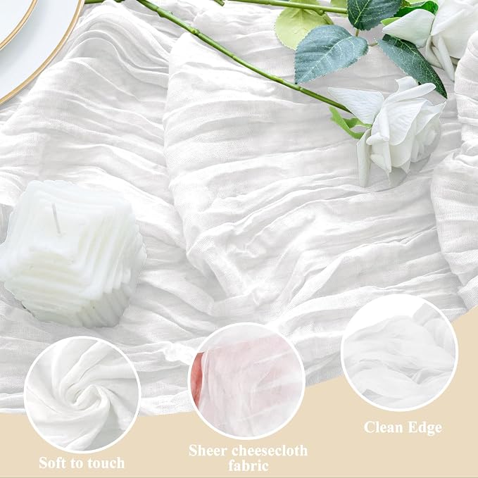Cheesecloth Table Runner 10FT Ivory Boho Gauze Rustic Sheer Table Runners | - Image 3