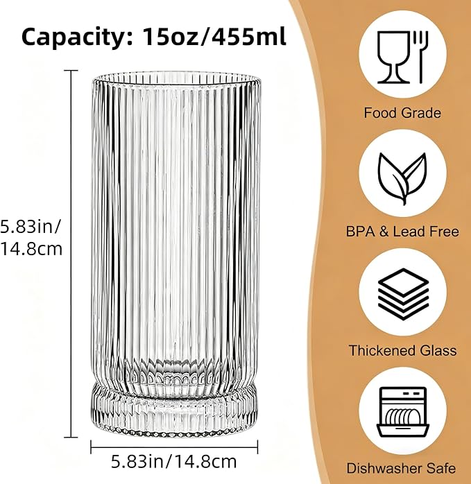 15oz Iced Coffee Cups, Thicken Glass Cups, Glassware Set - Image 2
