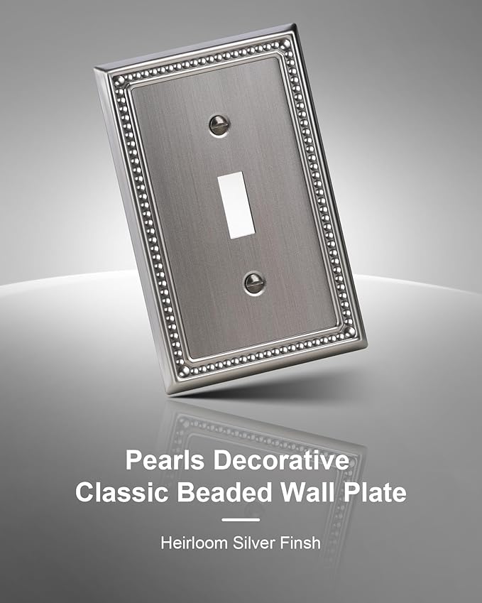 4-Pack Single Toggle Light Switch Cover Plate, Pearls Decorative Switch Plate Covers, Silver 1 Gang Metal Wall Plate, Corrosion Resistant