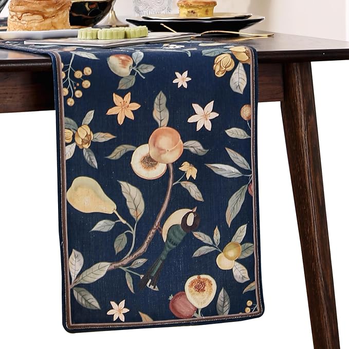 bilin gaier Designer Linen Extra Long Table Runner, Floral Pattern, Dining Table by bilingaier