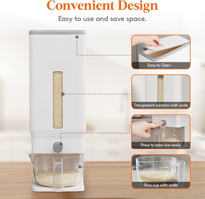 Lifewit Rice Dispenser 25 Lbs, Airtight Storage - Image 4