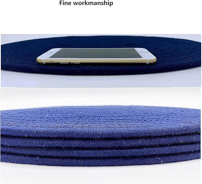 Braided Placemats Set of 6, Cotton Fabric Oval Table Mats Non Slip Washable 16 * 12 inch Oval Place Mats, 6 Pack Blue Woven Placemats