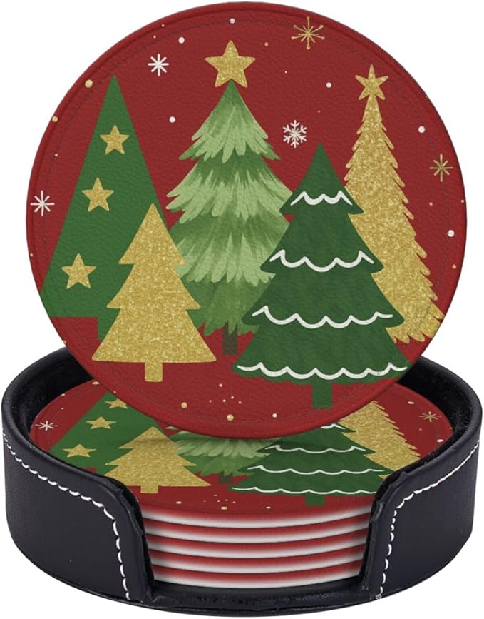 Christmas Gold Red and Green Xmas Tree Coasters by KiuLoam