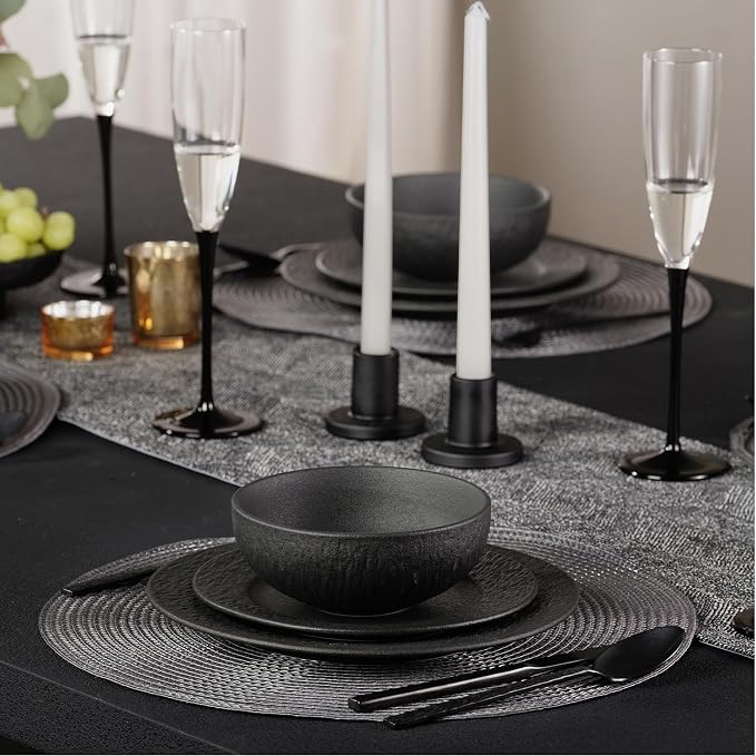 Bowl Set of 6, 20.4 oz Matte Marble Pattern Stoneware Soup Bowls | Black - Image 7