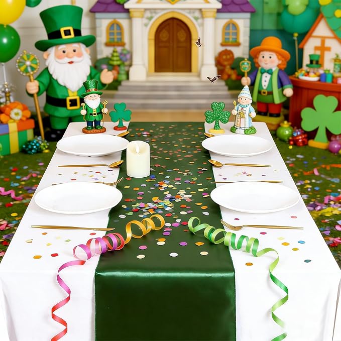 Forest Green Satin Table Runners 12x108 inch 5 Pcs Bright Satin Silk Fabric | - Image 4