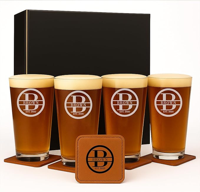 Personalized Gifts for Men - Engraved Beer Glasses - Custom Etched Pint Glass Gifts for Guys, Women - Great for Husband, Couples, Dad - Valentine's, Housewarming