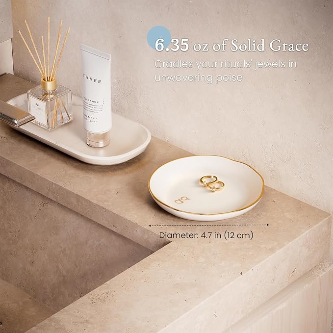 Lolalet Handmade Ceramic Ring Dish Jewelry Tray Plate with Initial, Small Monogram Gift for Her Women Girls Mother, Hostess, Engagement, Bridal Shower, Maid of Honor, Bridesmaid, Birthday, Christmas
