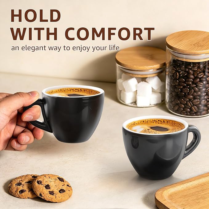 Pilnocok Ceramic Espresso Cups Set of 2, 6 oz Black Small Coffee Mugs | - Image 6