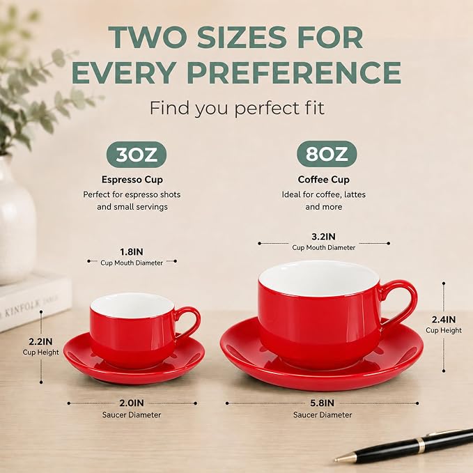 8 Ounce Cappuccino Cups Set of 4, Includes Display Stand, Cups Saucers - Image 3