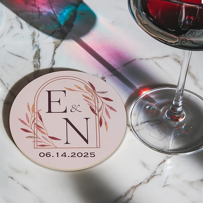 100 Pack Personalized Wedding Coasters, Custom Cardboard Coasters for Drinks with Photo Print and Text, Keepsake Wedding Favors and Gifts for Couples, 3.95" Round (Design 3)