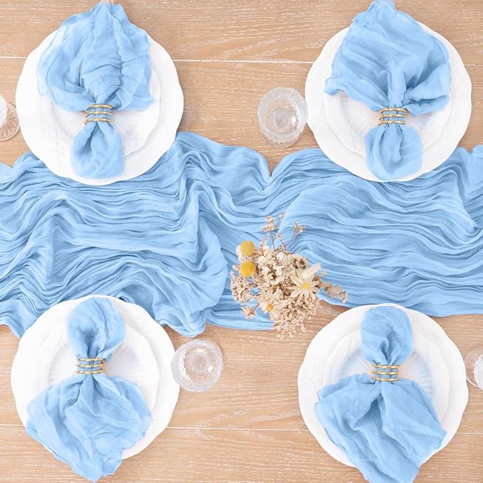 Light Blue Cheesecloth Table Runner - Image 5