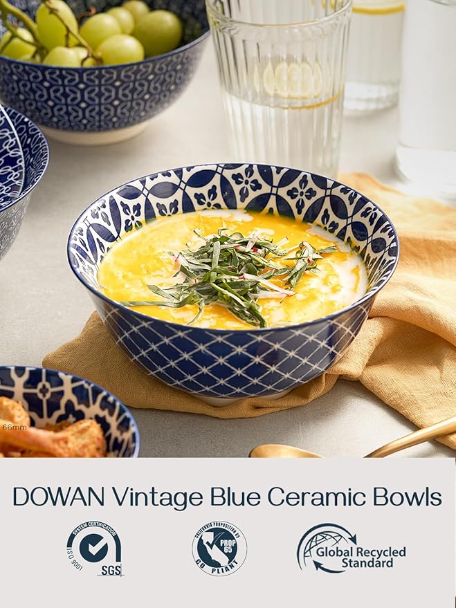 DOWAN Cereal Bowls Set of 6, Ceramic Soup Bowls 23 OZ, 6 Inch Small Dessert Bowls for Fruit, Snack, Ice Cream, Microwave Safe Bowls for Kitchen Decor and Housewarming Gift, Dishwasher