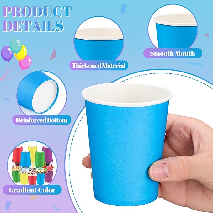 NatNarr 100 Pack Rainbow Paper Cups, 9oz Colored Cups | Disposable Paper Cups - Image 3