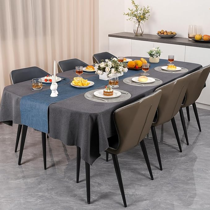 Myir JUN Reversible Vinyl Round Placemats Set of 8, Faux Leather Place Mats Dual Sided Waterproof Wipeable, Heat-Resistant Table Mats for Kitchen Dining Indoor Outdoor (14", Light Gray Navy Blue)