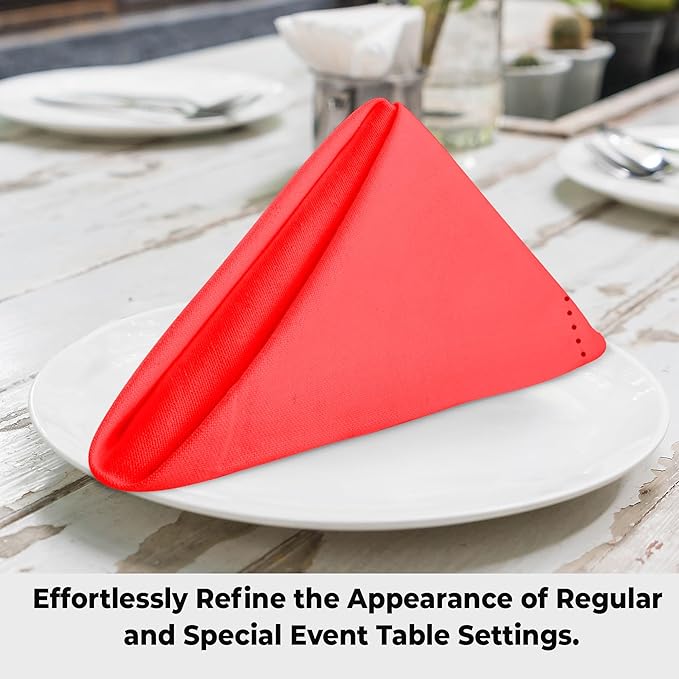Urban Villa Cloth Napkins Hemstitch Solid Red100% Cotton Absorbent Dinner Napkins (Set of 6) 20x20 Inches Soft Durable Washable Reusable Ideal for Everyday Use Wedding Parties Cloth Dinner Napkins