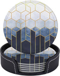 6 Pcs Blue Gold Marble Geometric Hexagons Leather Coasters by CAPVKING