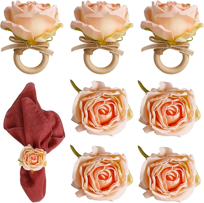 Flower Napkin Rings Set of 8, Handmade Rose Napkin Holder by Getfitsoo