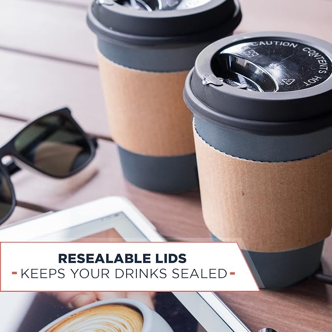 Disposable Coffee Cups With Lids and Sleeves, 12 oz - Image 5