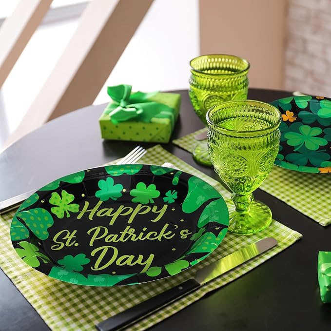 Umigy 120 Pieces 7 Inch St. Patrick's Day Party Plates Green Shamrocks Dinnerware Happy Lucky Disposable Paper Dessert Plates for St Patrick's Day Party Decorations Supplies, 6 Styles